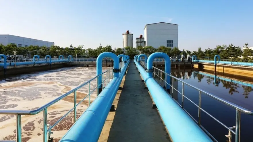 Walkway between aeration tanks at a sewage treatment plant